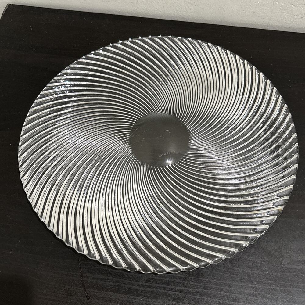 Stunning Vintage Tiffany & Co. by Joseph Riedel Crystal Swirl Platter 12”